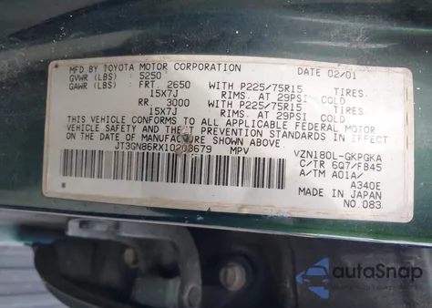 2001 Toyota 4Runner Sr5 V6 из США, поврежденный, VIN JT3GN86RX10203679